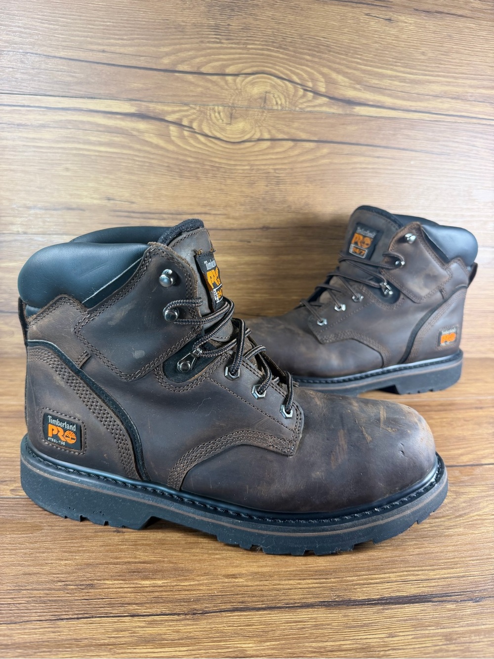 Timberland PRO Pit Boss Steel Toe Work Boots Brown Leather Mens 10.5 Shoes